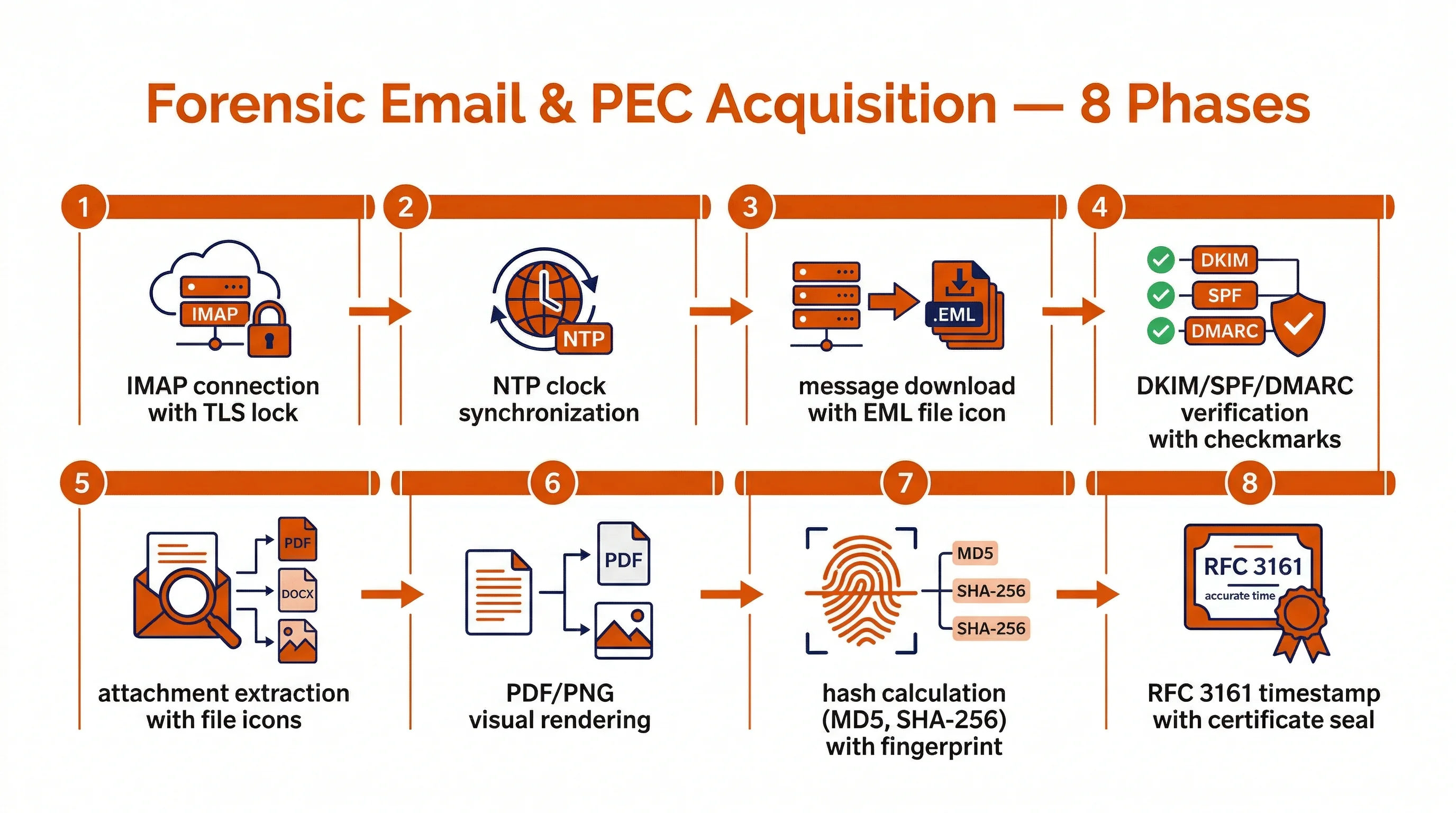 Le 8 fasi dell'acquisizione forense email e PEC