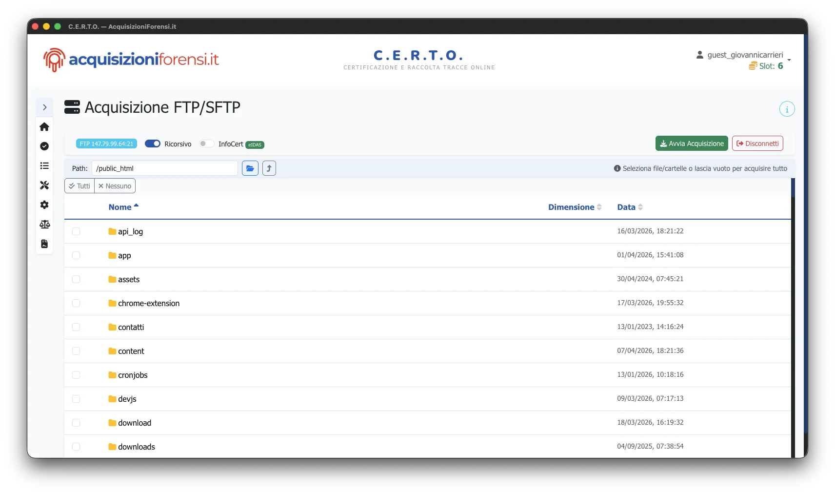 C.E.R.T.O. - Esplorazione server FTP con albero directory e selezione file
