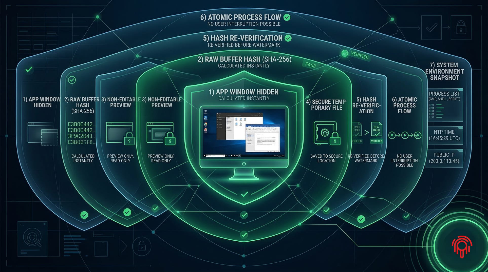 Screenshot forense con protezioni anti-manipolazione