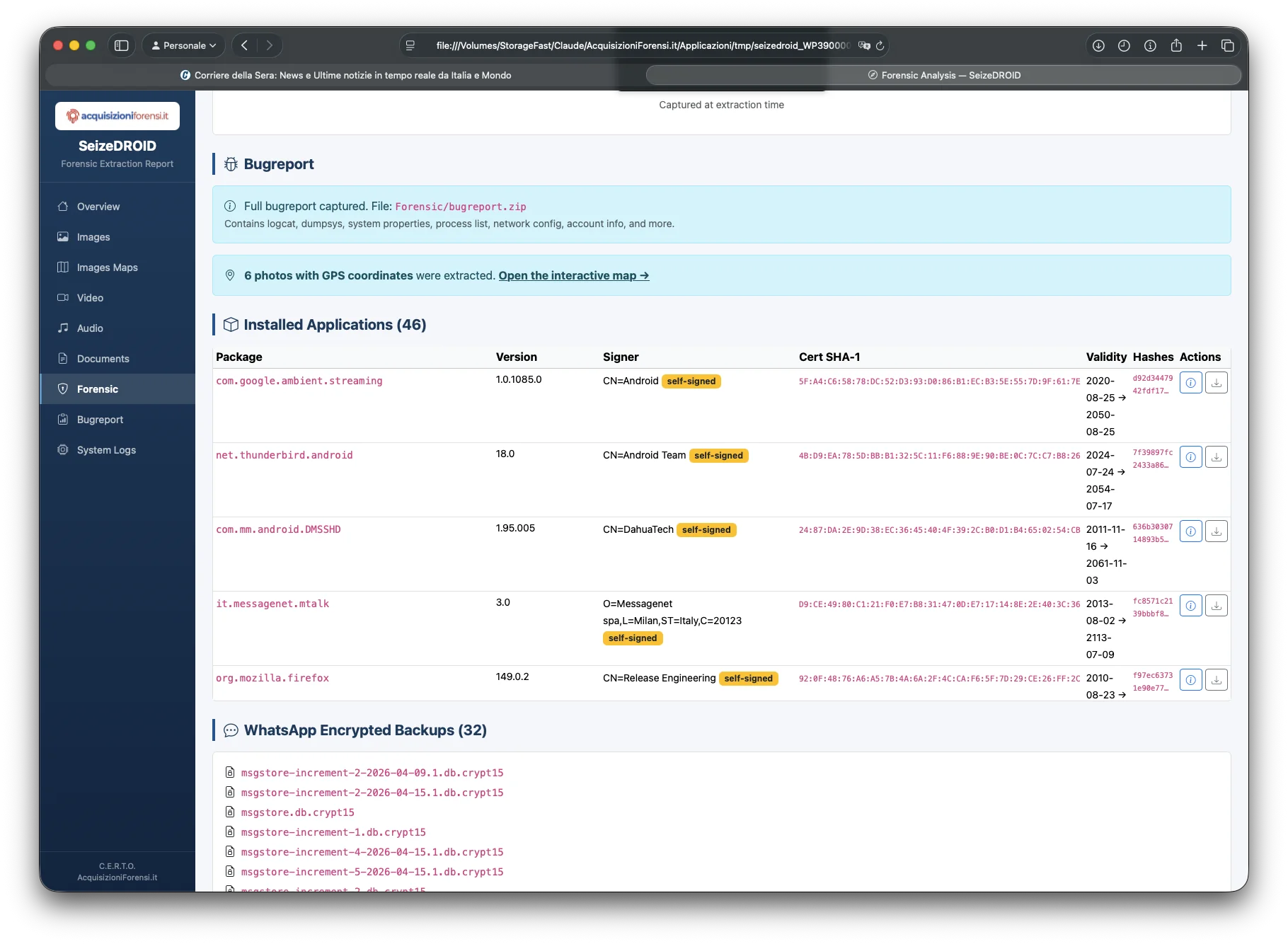 SeizeDROID APK con firma e backup WhatsApp