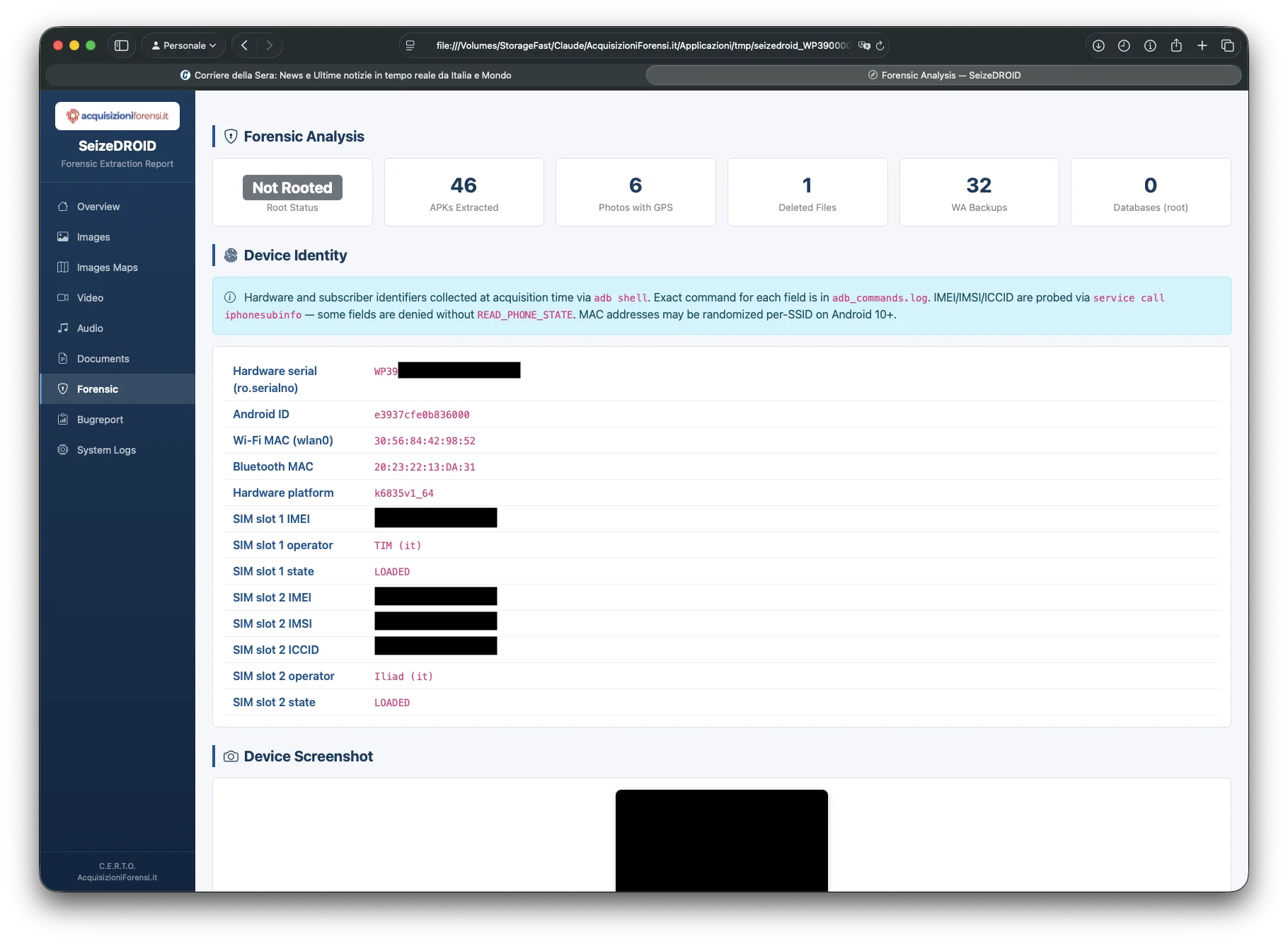 SeizeDROID forensic identity