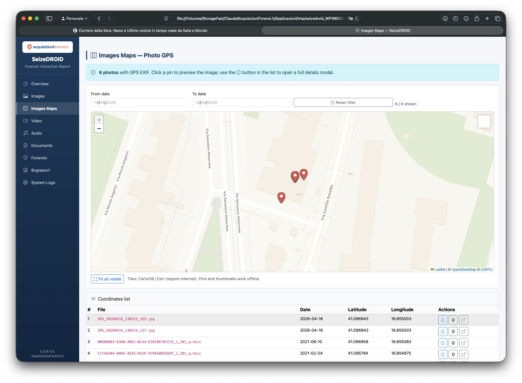 SeizeDROID mappa GPS Leaflet