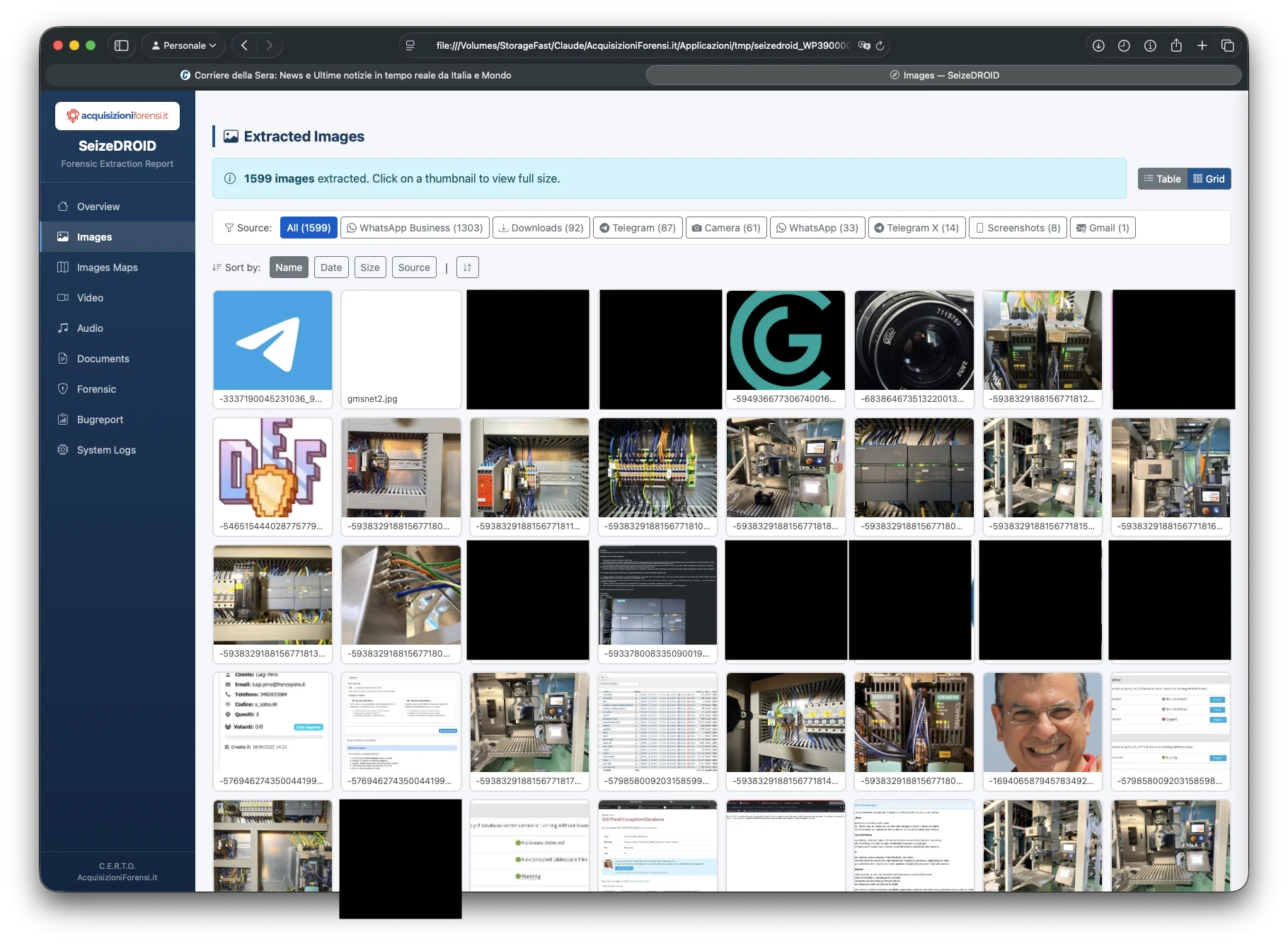 SeizeDROID galleria immagini griglia