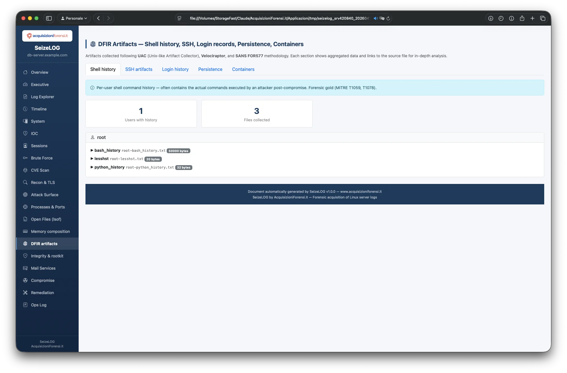 SeizeLOG DFIR Artifacts page