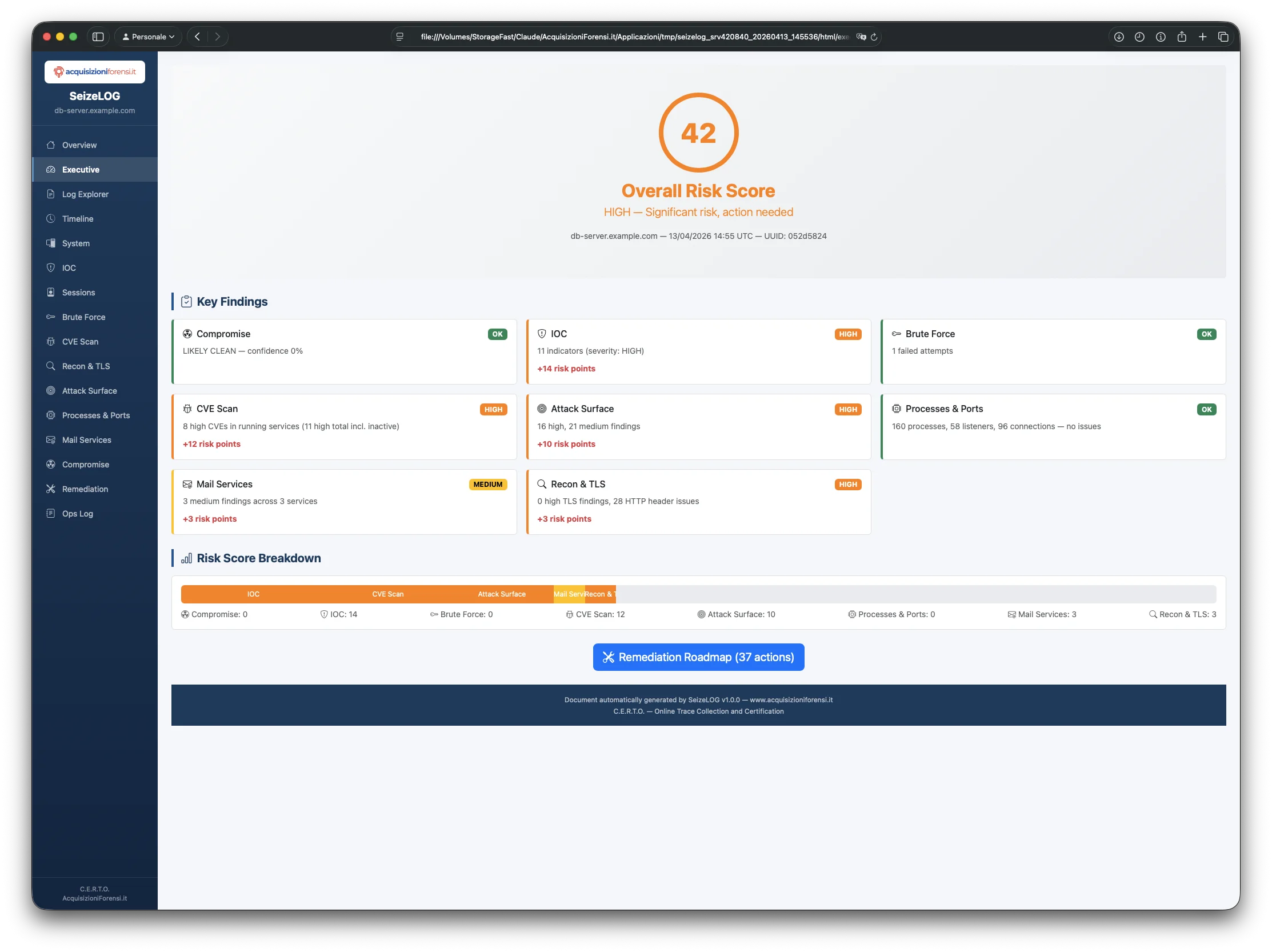 SeizeLOG Executive Summary Risk Score