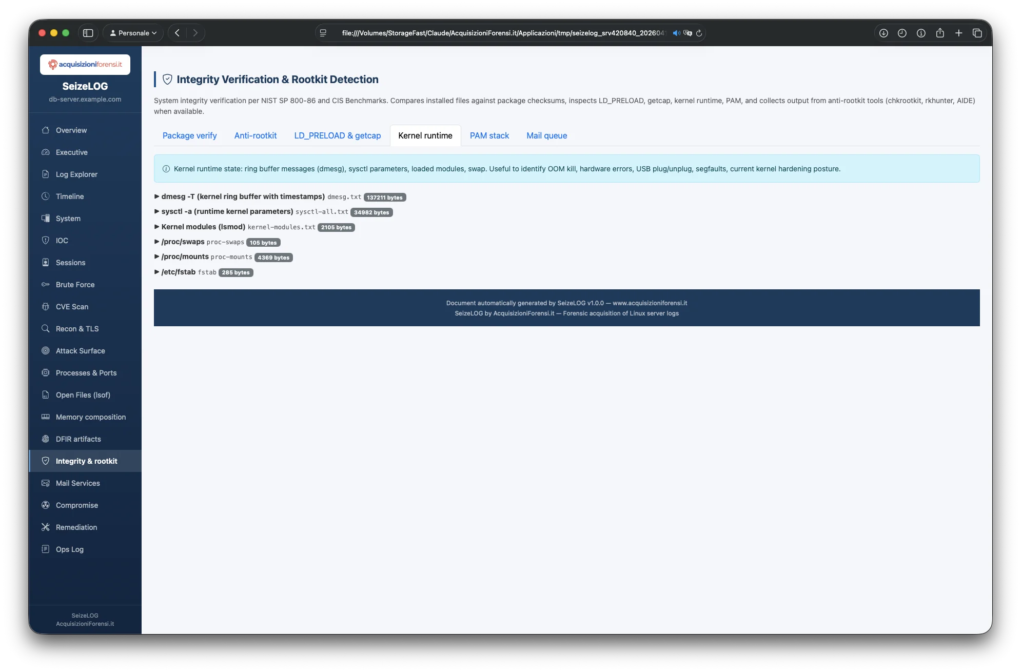 SeizeLOG Integrity Kernel runtime