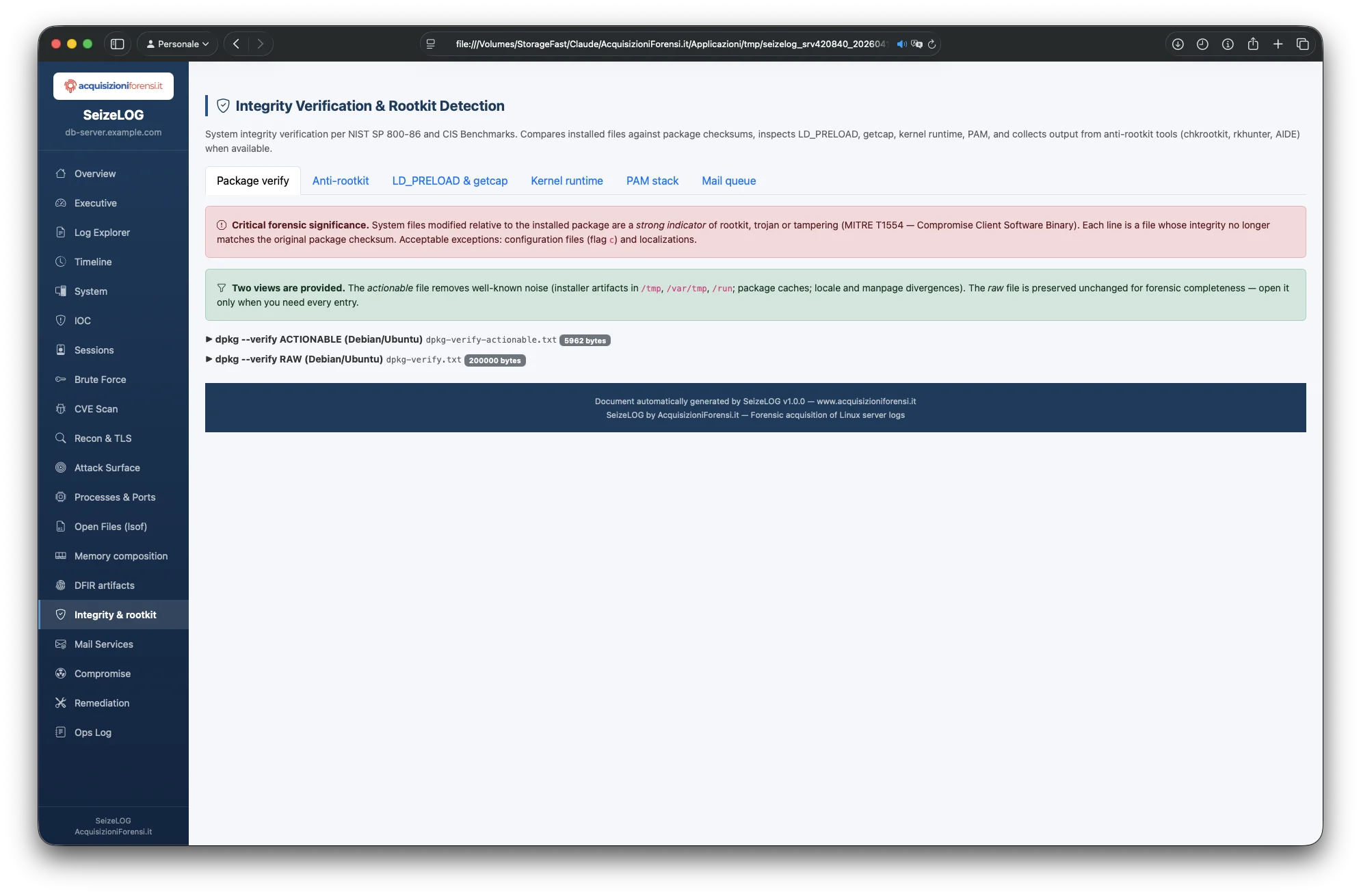 SeizeLOG Integrity Package verify