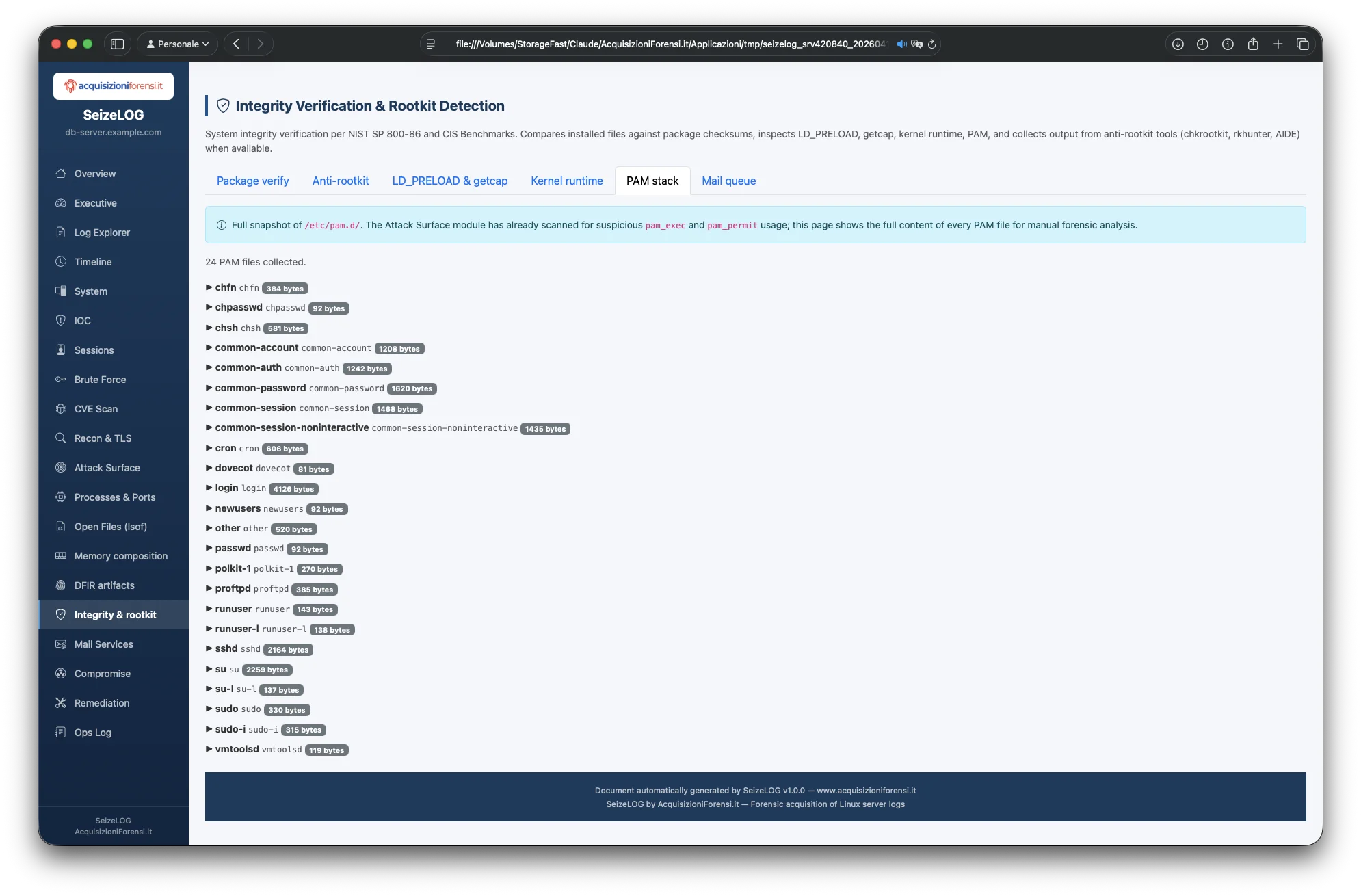 SeizeLOG Integrity PAM stack dump