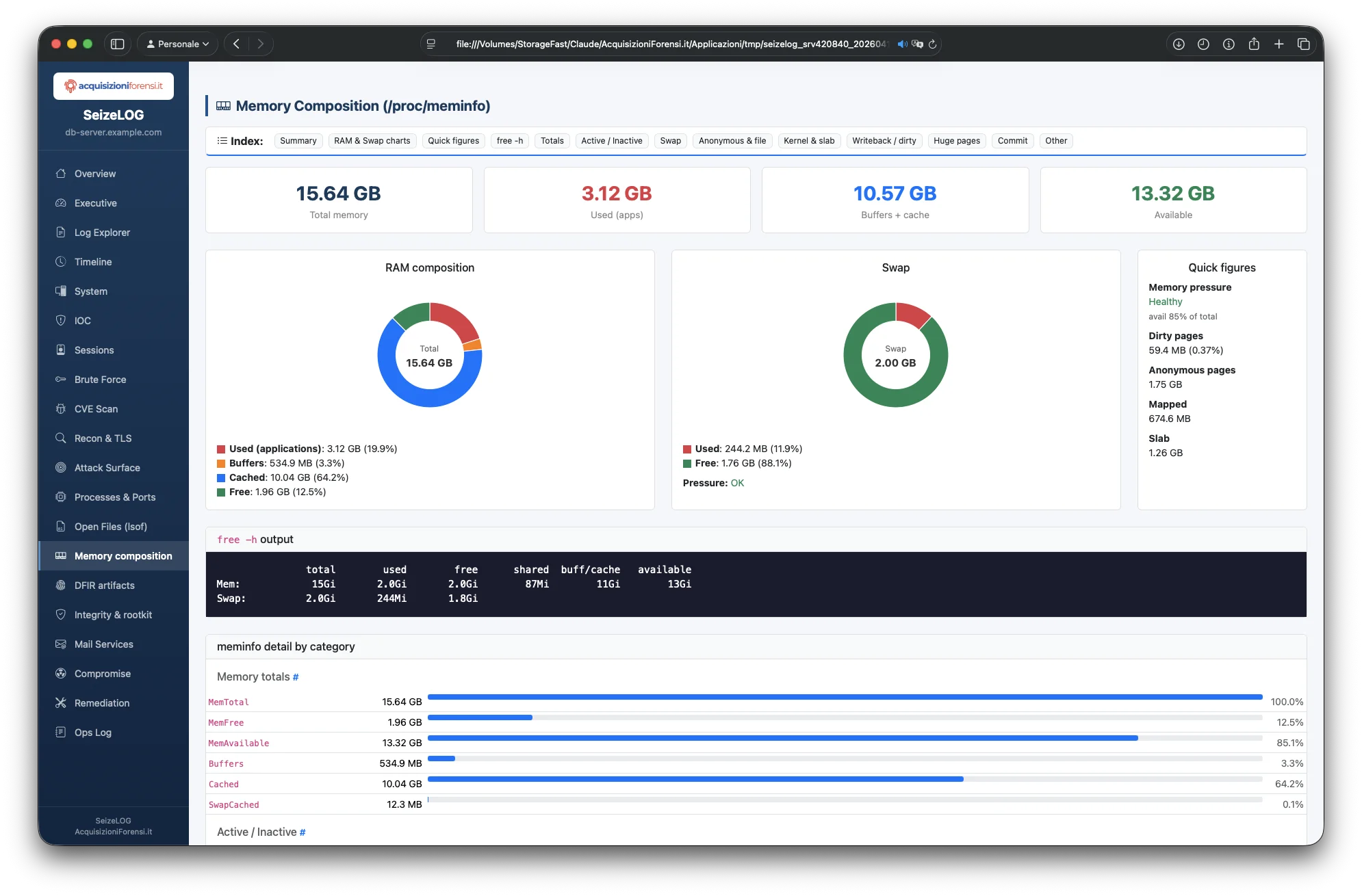 SeizeLOG Memory Composition donut chart