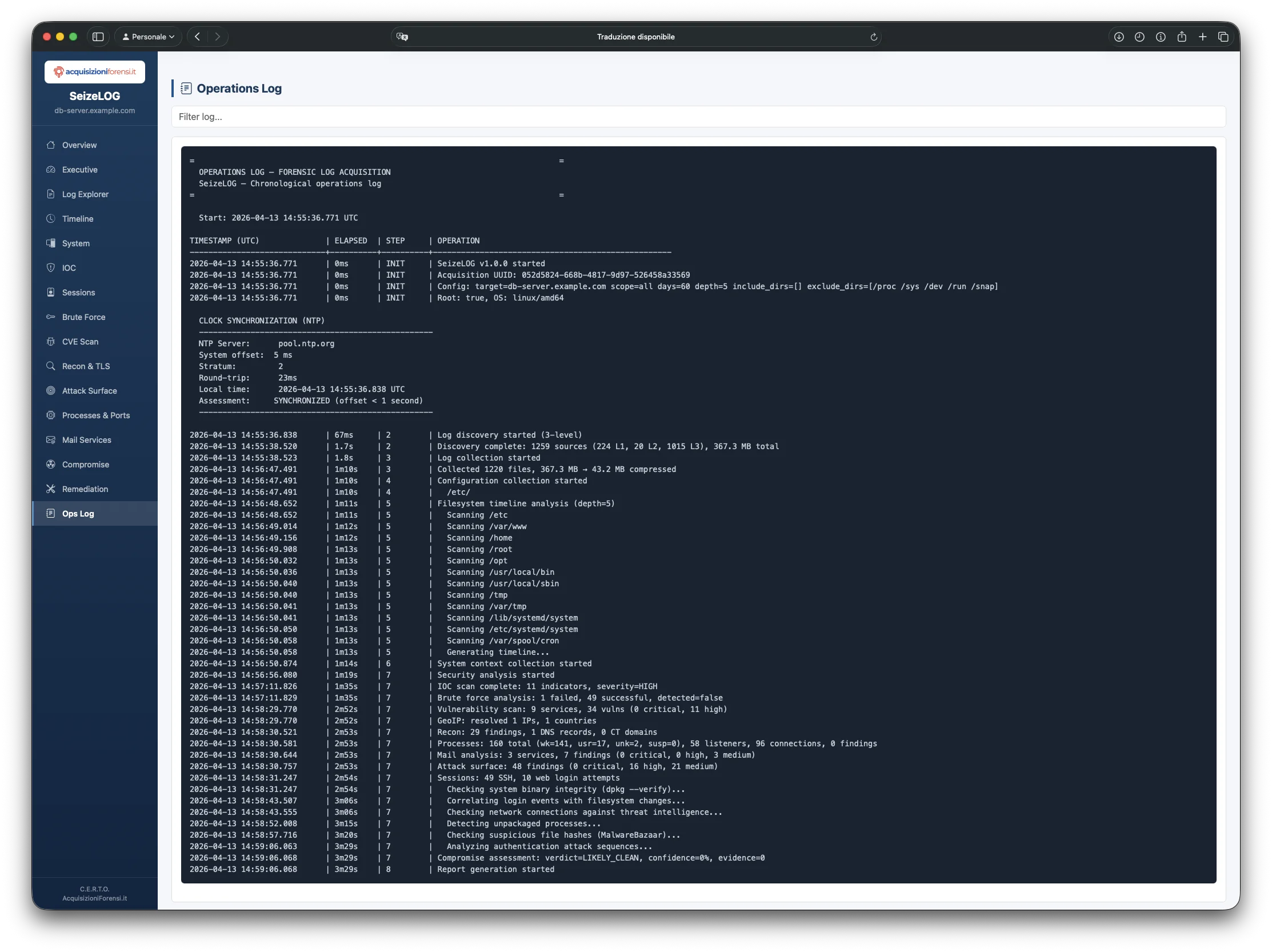 SeizeLOG Operations Log