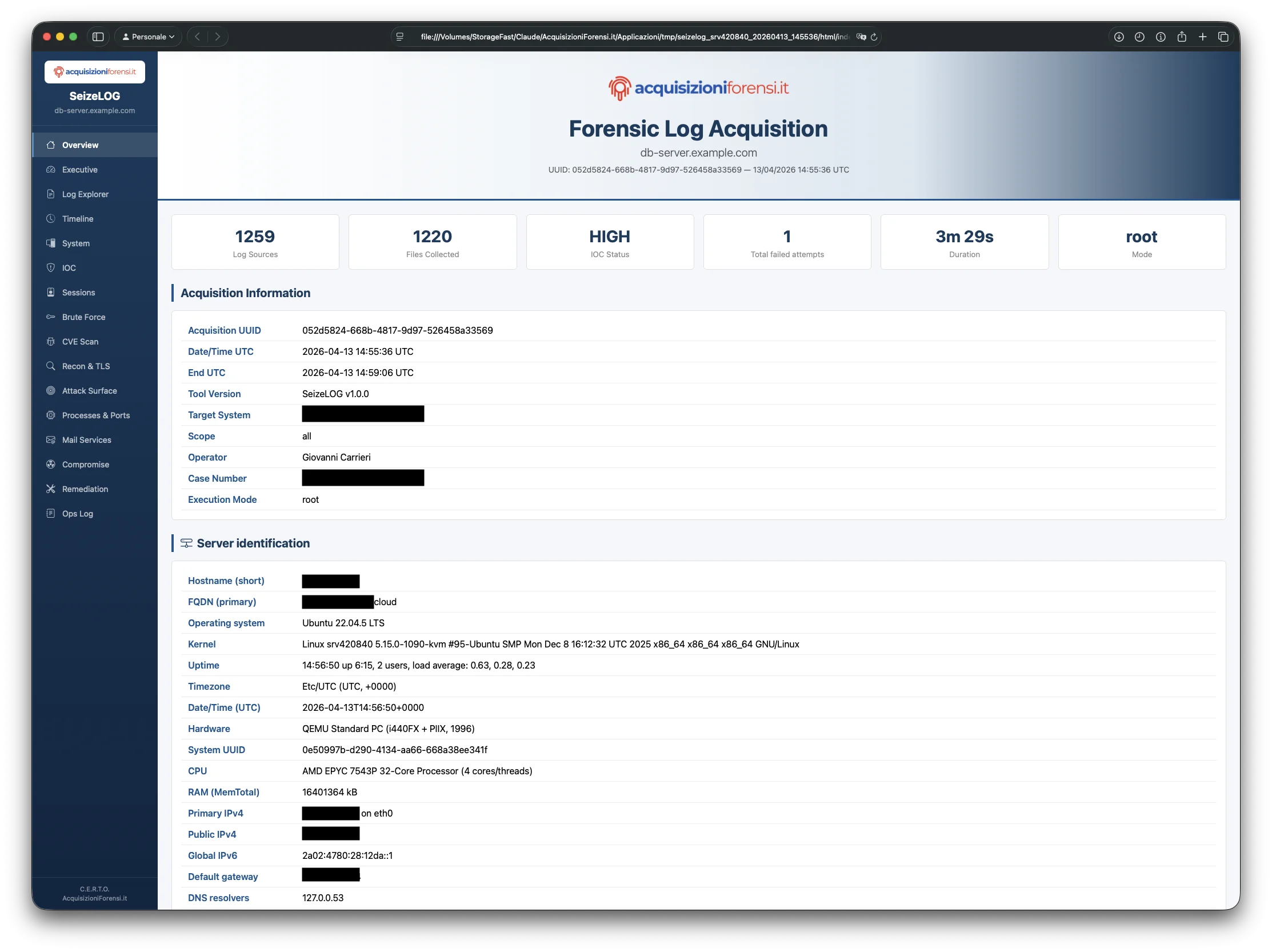 SeizeLOG Overview Server Identification