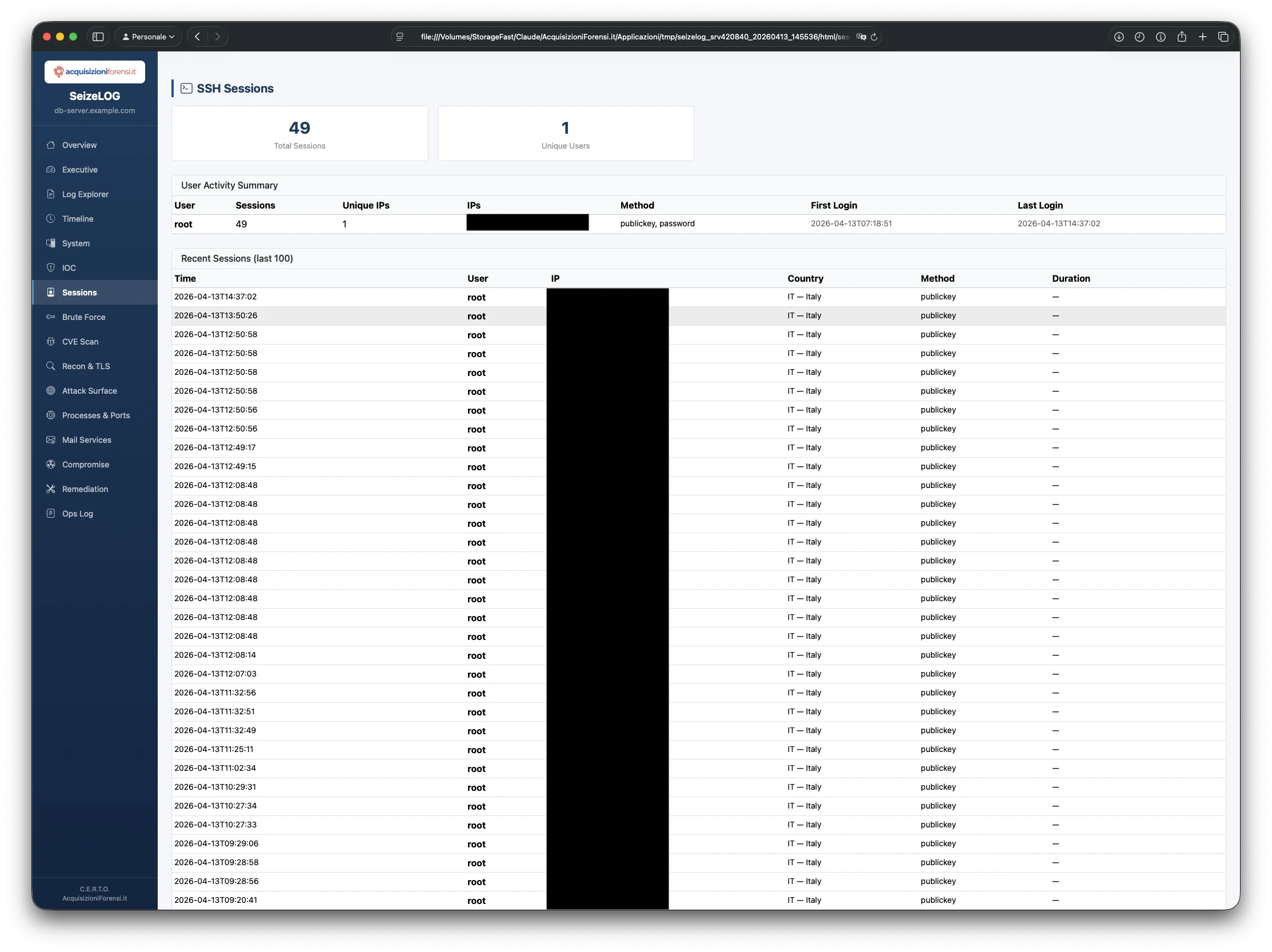 SeizeLOG SSH Sessions