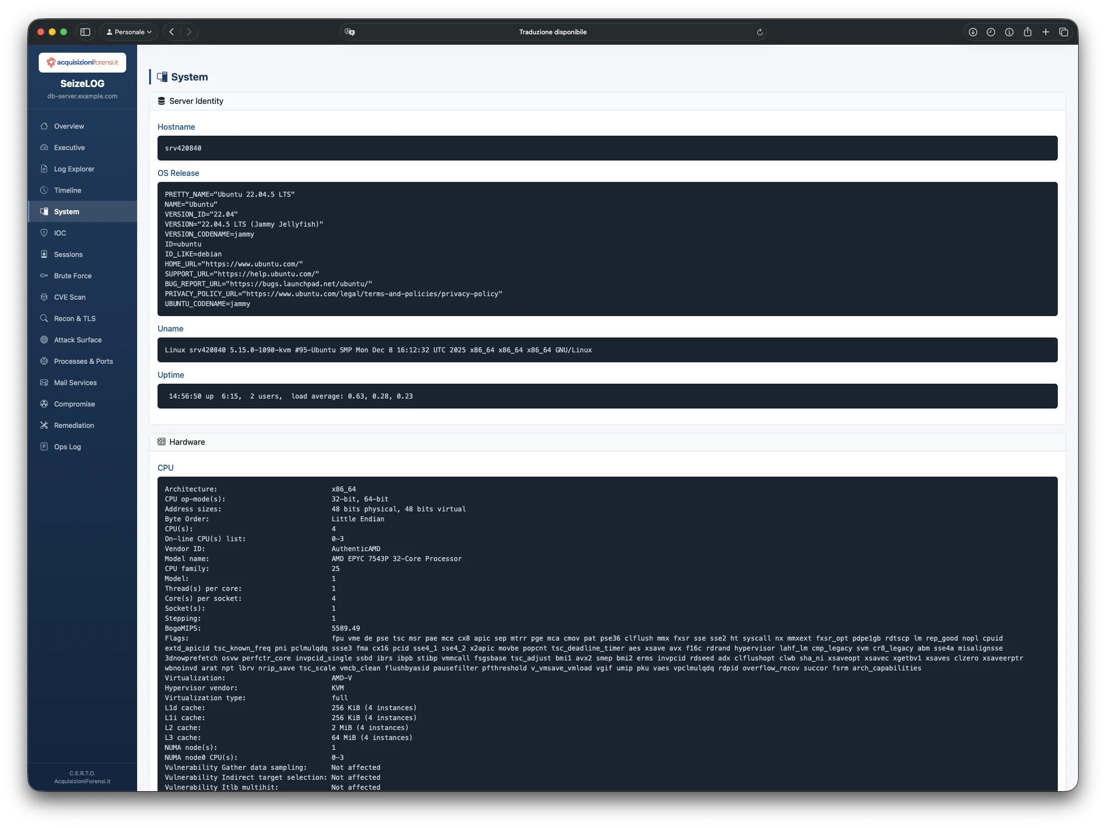 SeizeLOG System Info hardware dettagliato