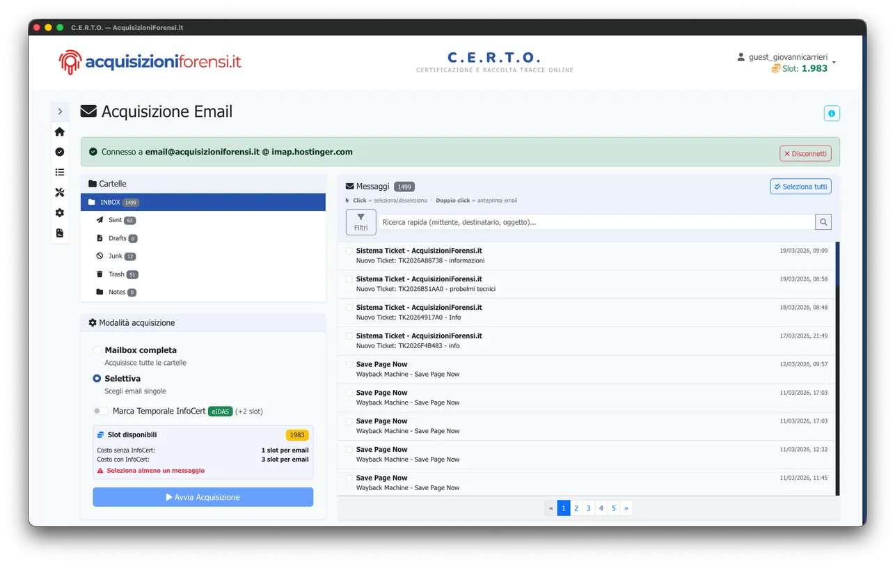 C.E.R.T.O. 3.0 — Acquisizione Email