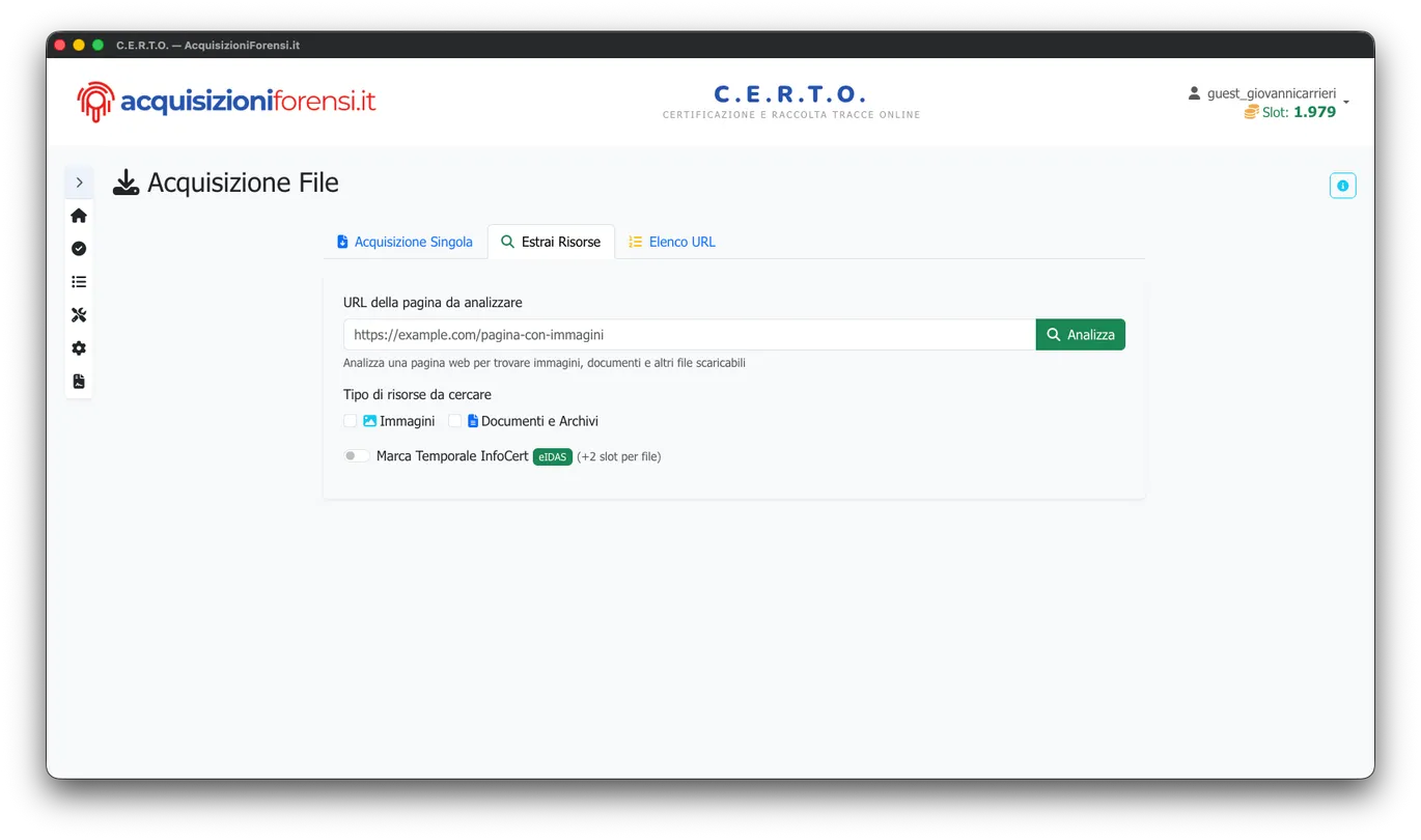C.E.R.T.O. 3.0 - Estrai risorse da pagina web: analisi automatica di immagini, documenti e archivi