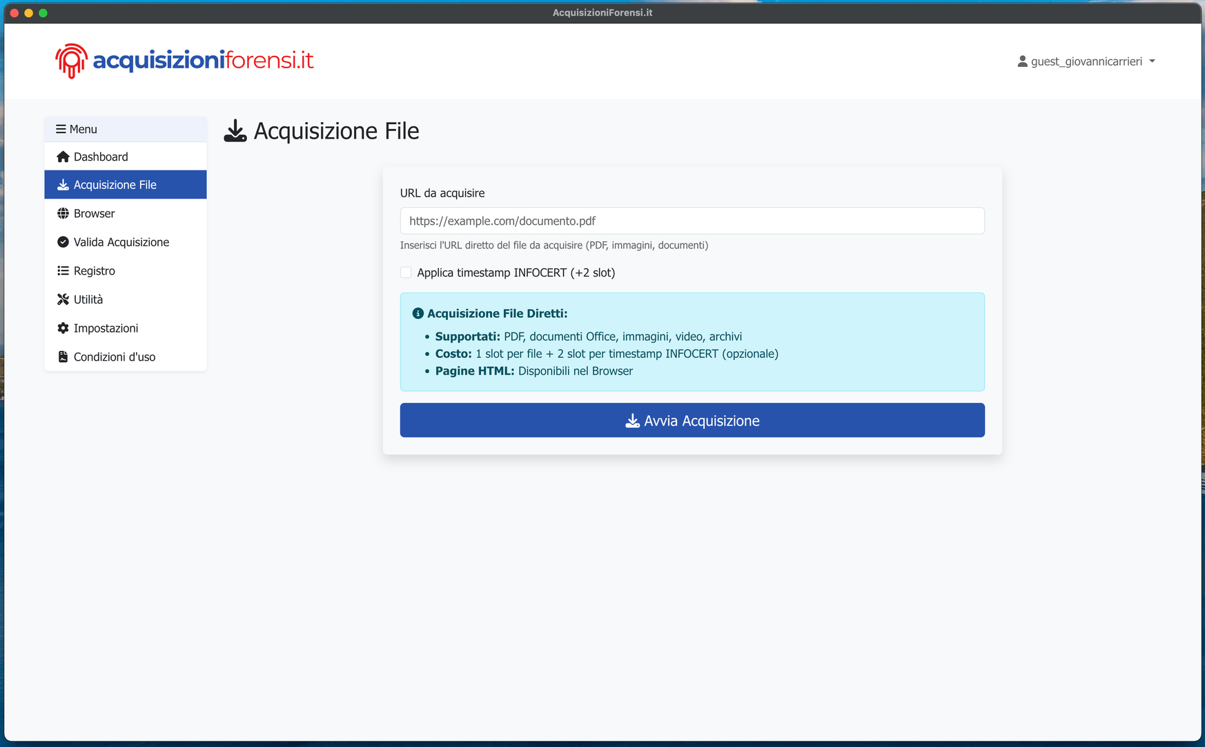Interfaccia acquisizione file remoti