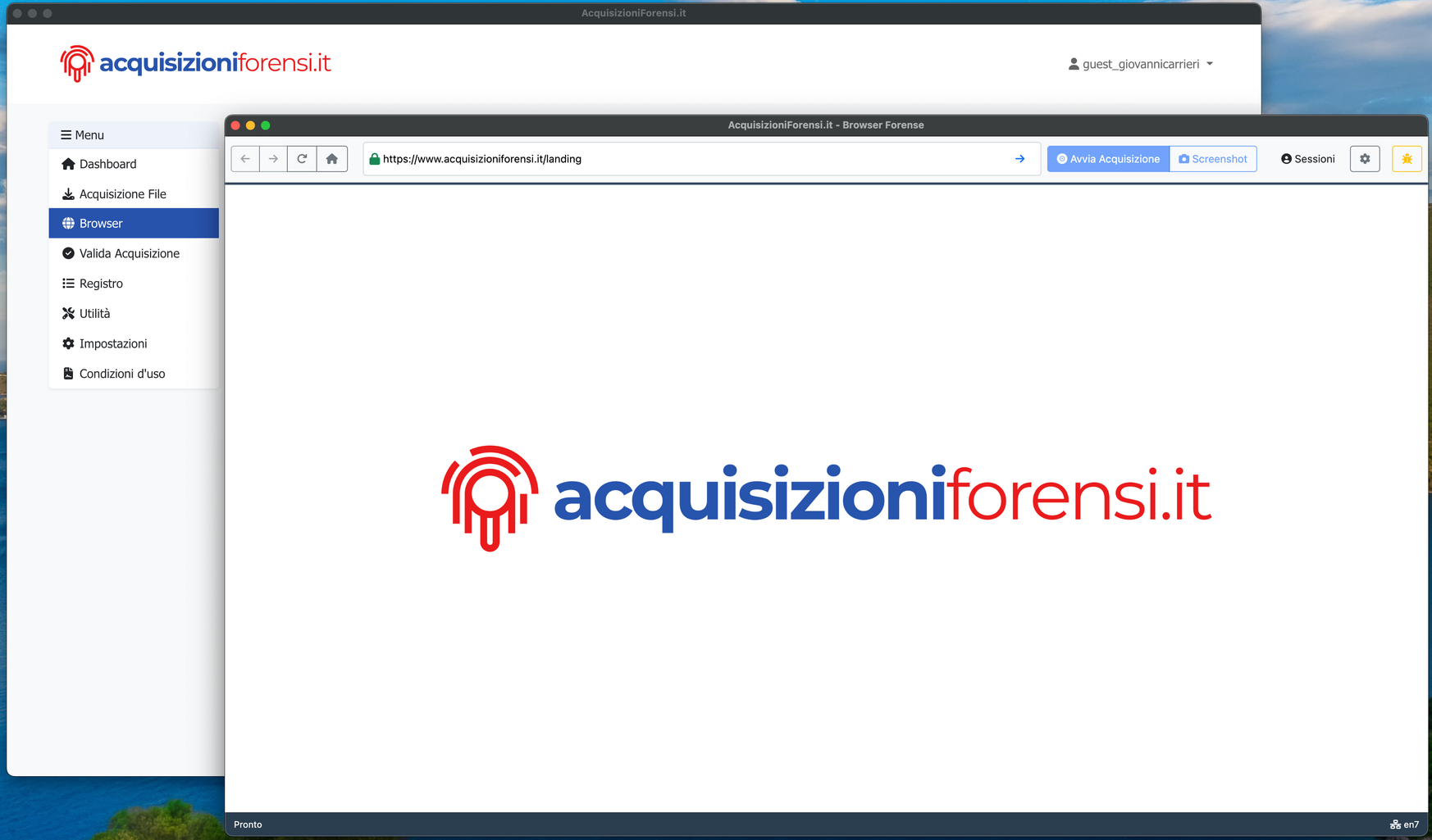 Browser forense aperto e configurato