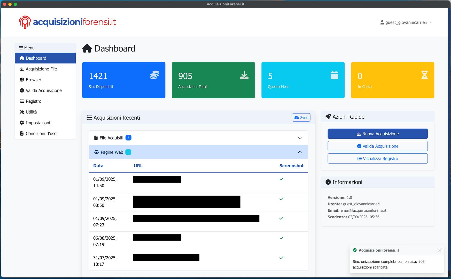 Interfaccia principale del Browser Forense AcquisizioniForensi.it