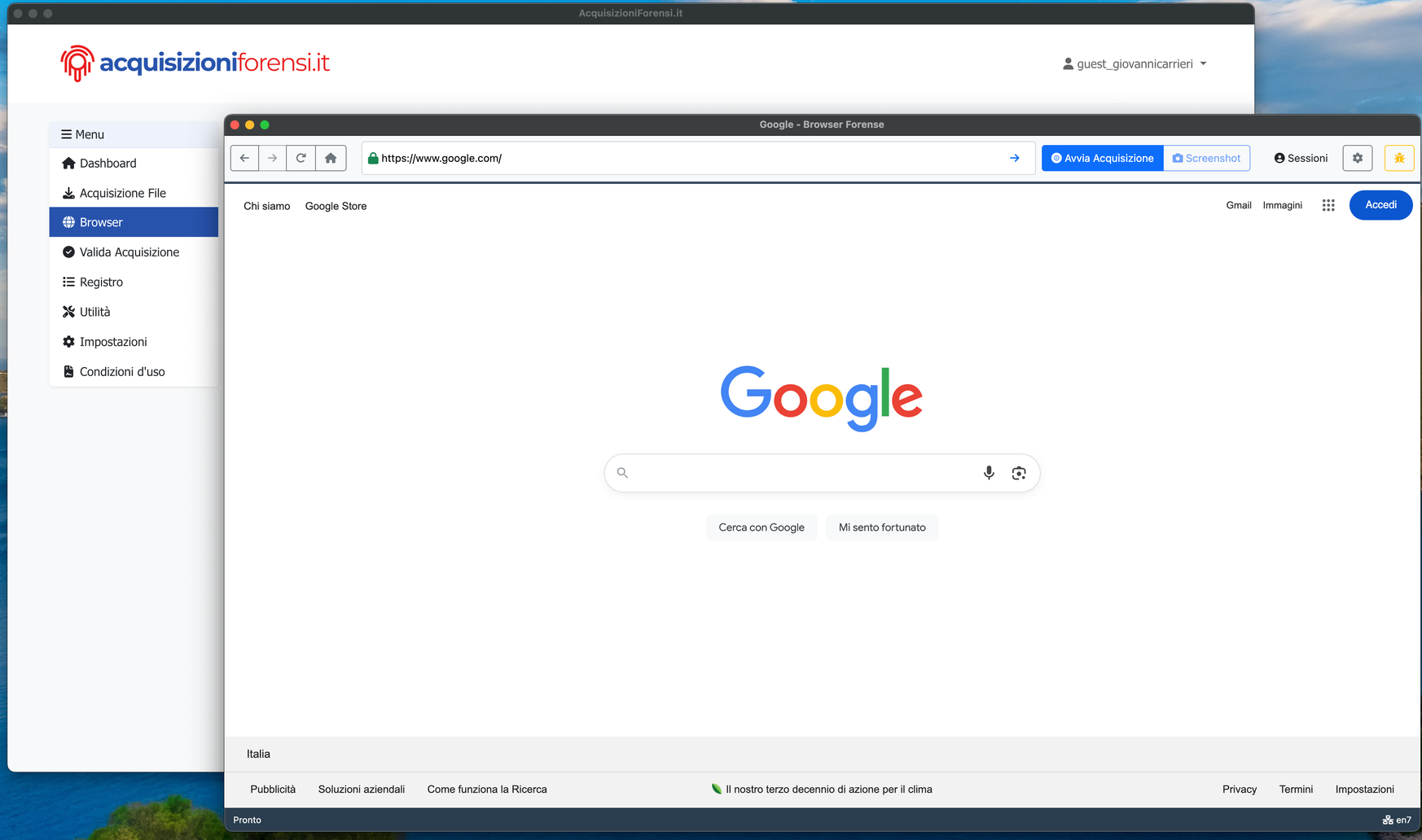 Browser forense in modalità navigazione